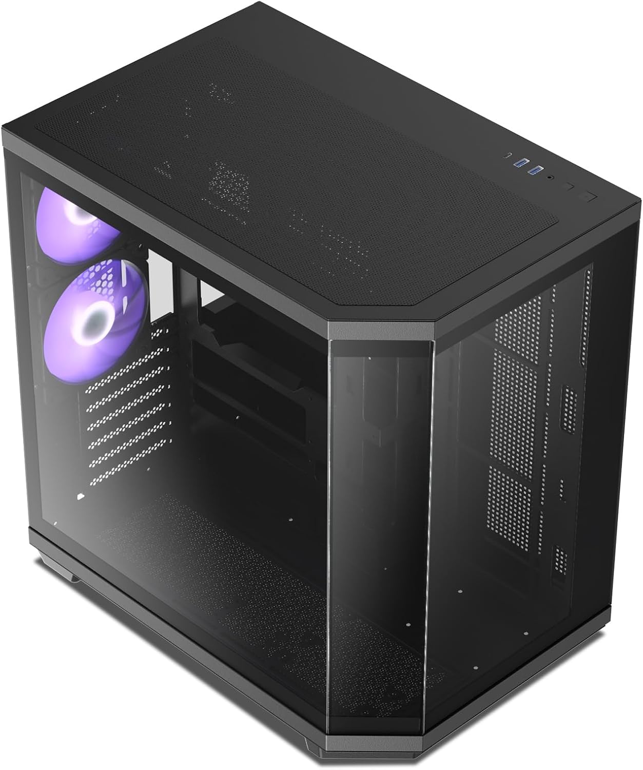 Vetroo CT3 ATX Mid-Tower Gaming Computer PC Case, Dual Chamber Panoramic Tempered Glass, Supports 360mm Radiator & 11 Fans, Up to 410mm GPU, Type-C Ready, High-Airflow for 50 Series GPUs (Black)