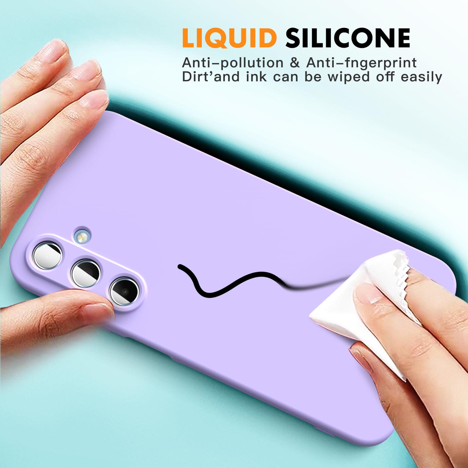 Vansdon Cover Compatibile con Samsung Galaxy A55 5G, 2 Pellicola Protettiva in Vetro Temperato, Gomma Gel di Silicone Liquida Antiurto Custodia - Viola chiaro