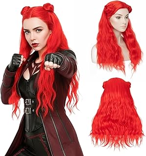 Creamily Red 2 Buns Wigs with Braided Bun Long Curly Costume Wigs for Ha...