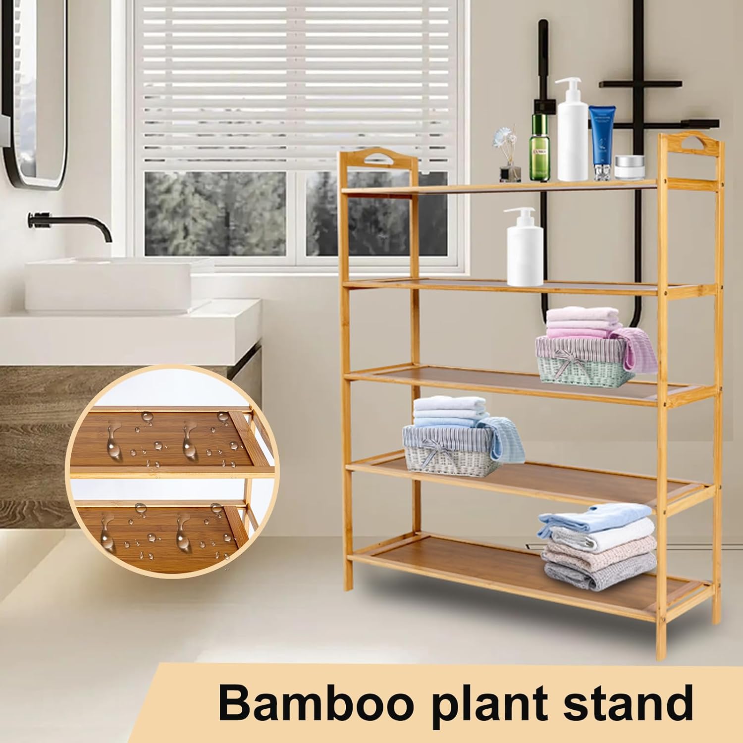 5 Tier Bamboo Shoe Rack, Free Standing Shoe Racks, Shoes Rack Organizer, Bamboo Wood Shoe Rack for Entryway and Closet Hallway (27.5" x 9.25" x 34.3")