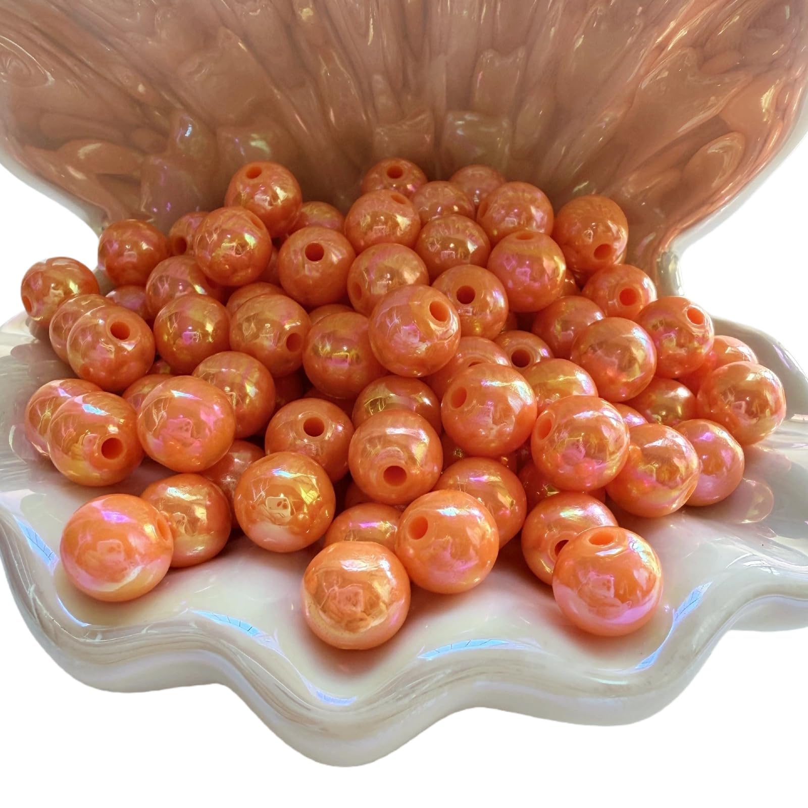 100pcs Orange Pearl Bead for Bracelets 10mm Iridescent Craft Beads Acrylic Round Beads for DIY Beading Jewerly Making — image 1