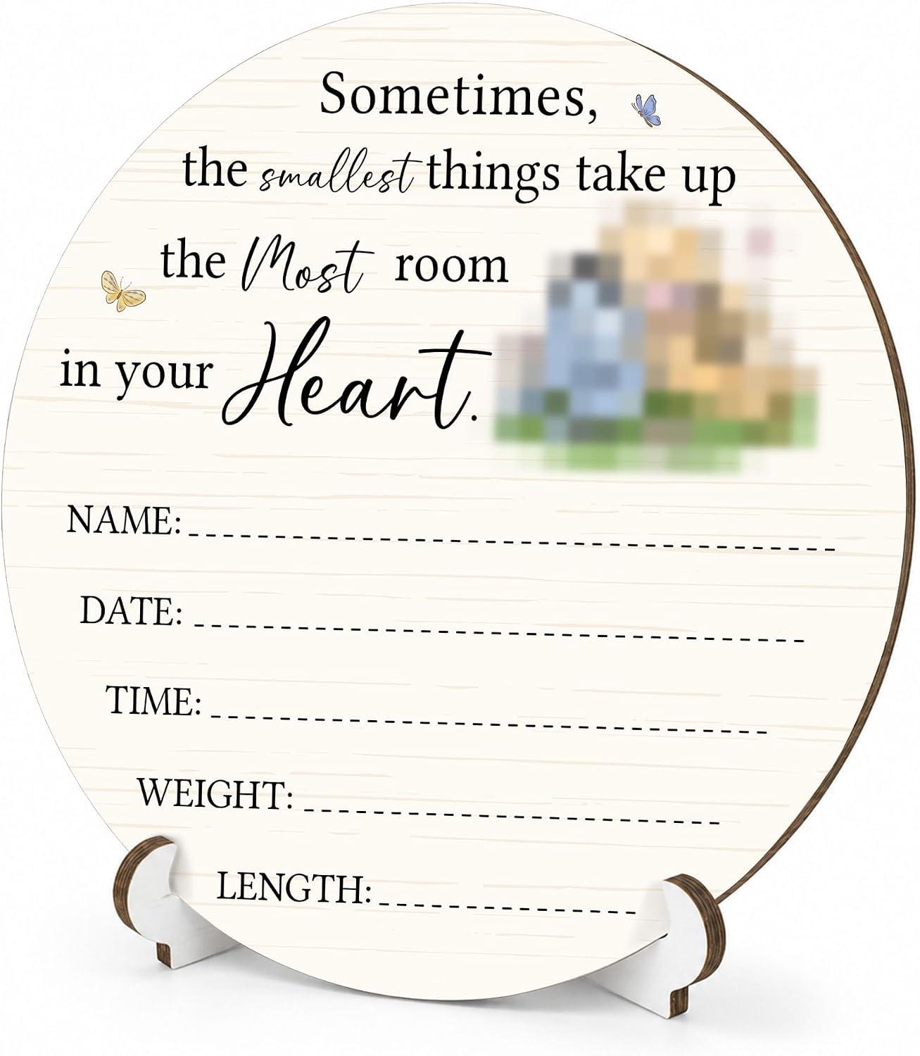 Winnie Newborn Announcement Sign for Boy Girl, Classic Winnie Bear Baby Newborn Name Sign, Wooden Welcome Baby Birth Sign for Nursery Hospital, Neutral Babies Shower Gifts-A10
