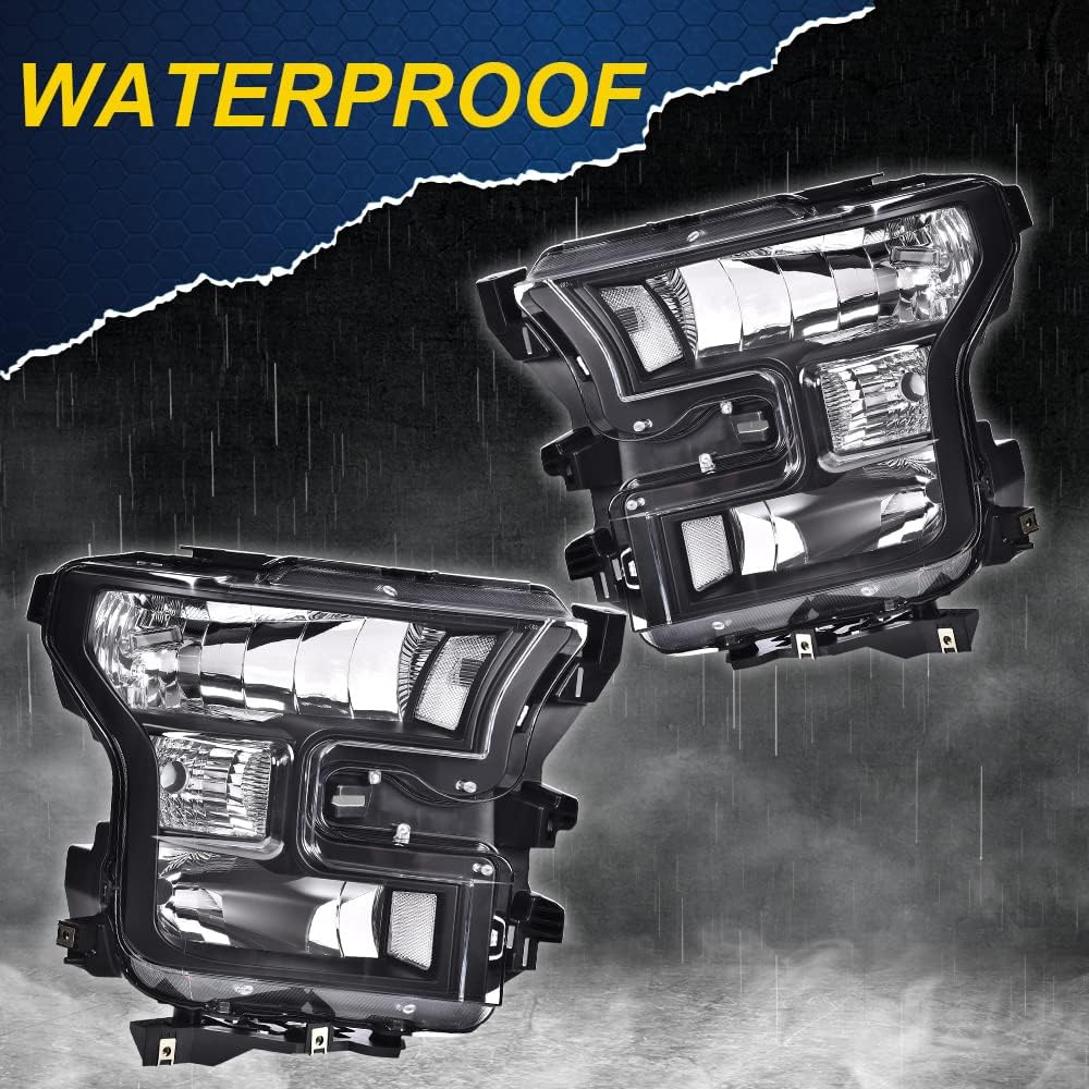 G-PLUS Headlights Assembly, Compatible with 2015 2016 2017 Ford F150 bumper Headlamp, Clear lens Black Housing Clear Reflector