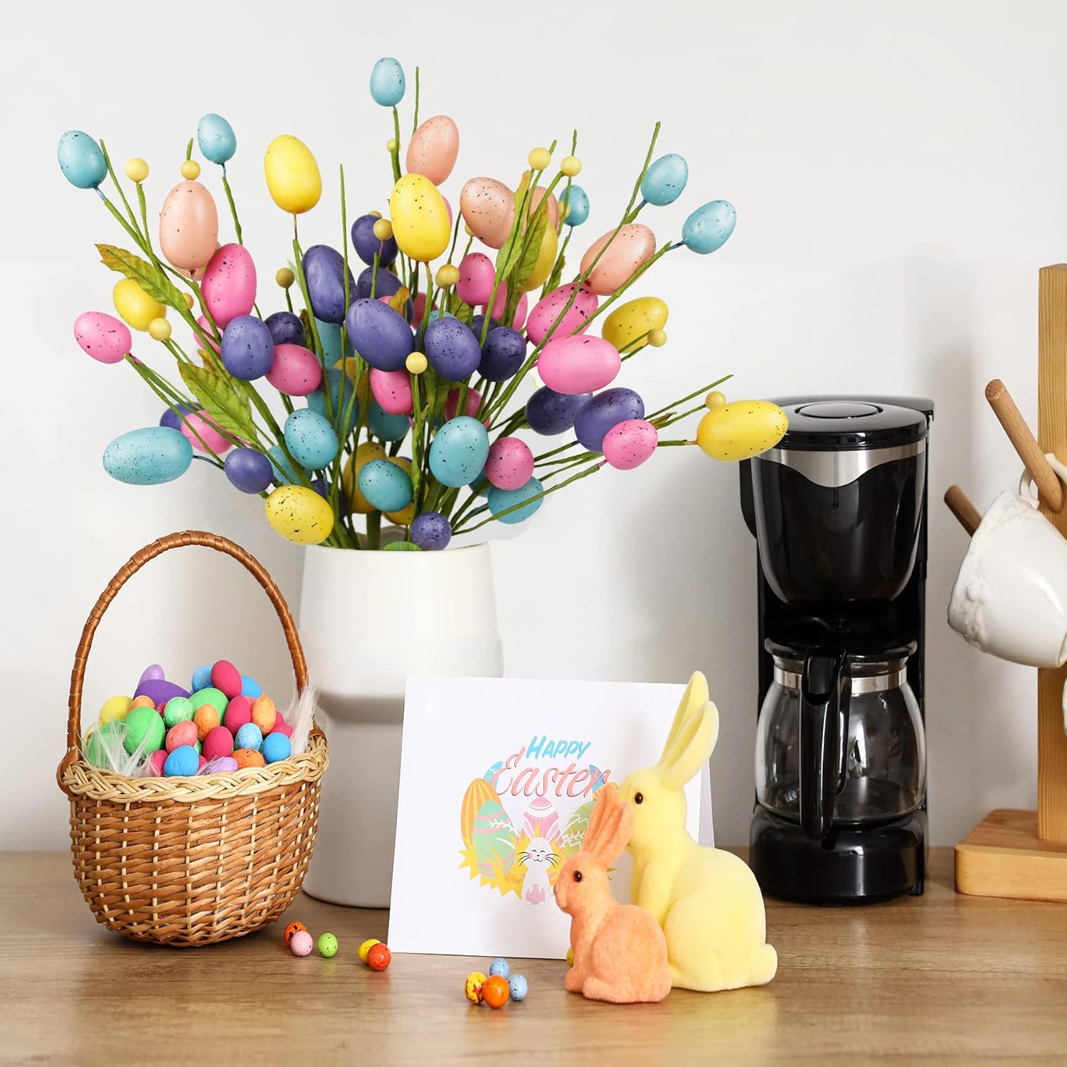 Easter Decorations, 6 Pcs Easter Picks with Colorful Eggs and Berries, Cute Eggs Blossom Branches for Spring Home School Decor, Artificial Flower Arrangement, Table Centerpieces - Image 6