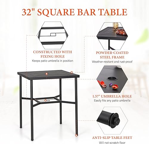 Miniatura 17 de Sophia & William Juego de 5 piezas de mesa de comedor y sillas de patio al aire libre, juego de muebles de 4 taburetes giratorios con cojín rojo y 1