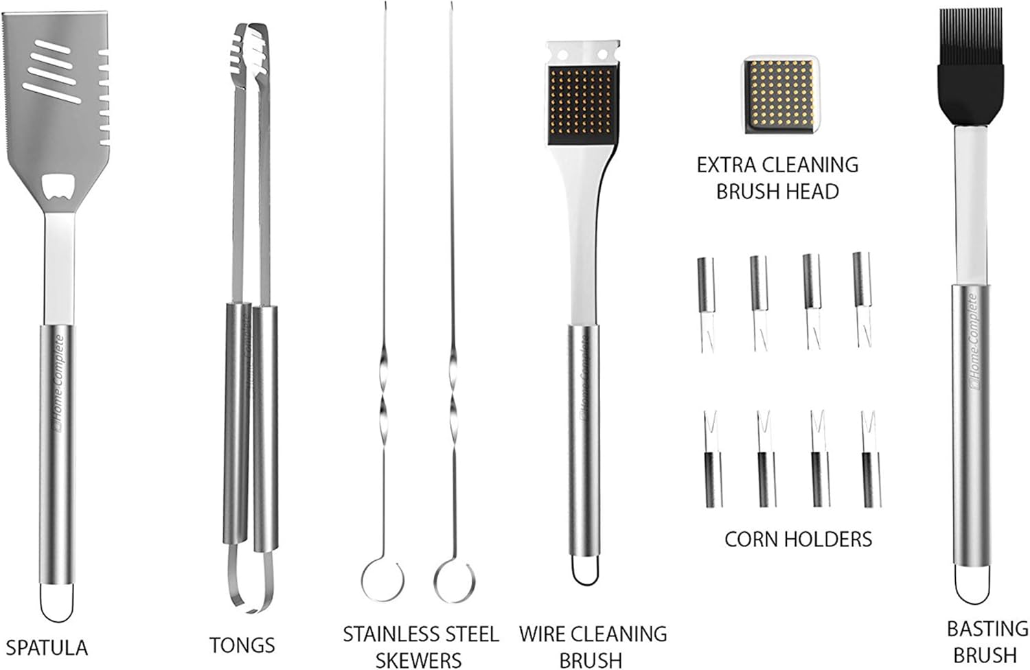 Home-Complete HC-1000 BBQ Accessories – 16PC Grill Set with Spatula, Tongs, Skewers, Case – Barbecue Tools for Father’s Day, Wedding, Anniversary, 16 Piece, Silver : Everything Else