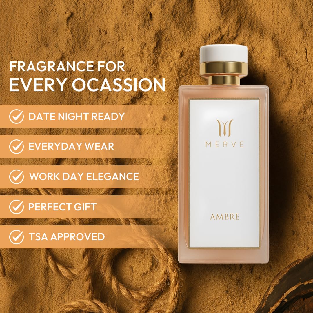 Merve Ambre Perfume For Women 3.4 oz | Premium Long Lasting Fragrance Luxury Scent | Jasmine, Honey, Floral, Fruity, Soft Spicy, Amber, Musk | Eau de Parfum image 6 of 8 B0CZKGZV4B