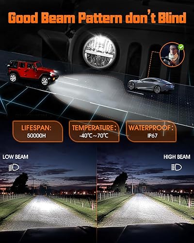 Miniatura 5 de UNI-SHINE J003T - Par de faros delanteros led de 7, color ámbar y blanco, ojos de ángel, homologado por DOT y E-Mark, haz de luz alta y baja de