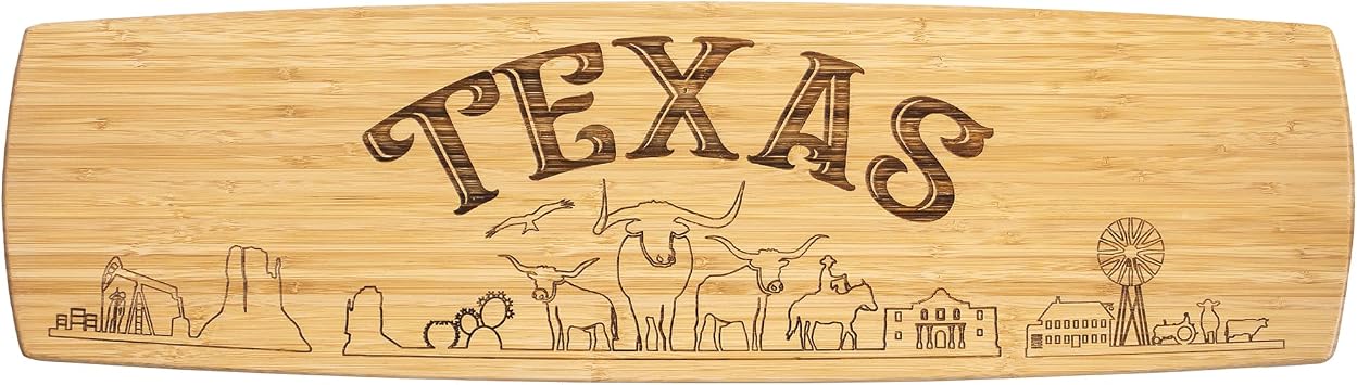 Totally Bamboo Texas Extra-Large Charcuterie Board and Cheese Plate with Engraved Artwork, 30" x 8.5"