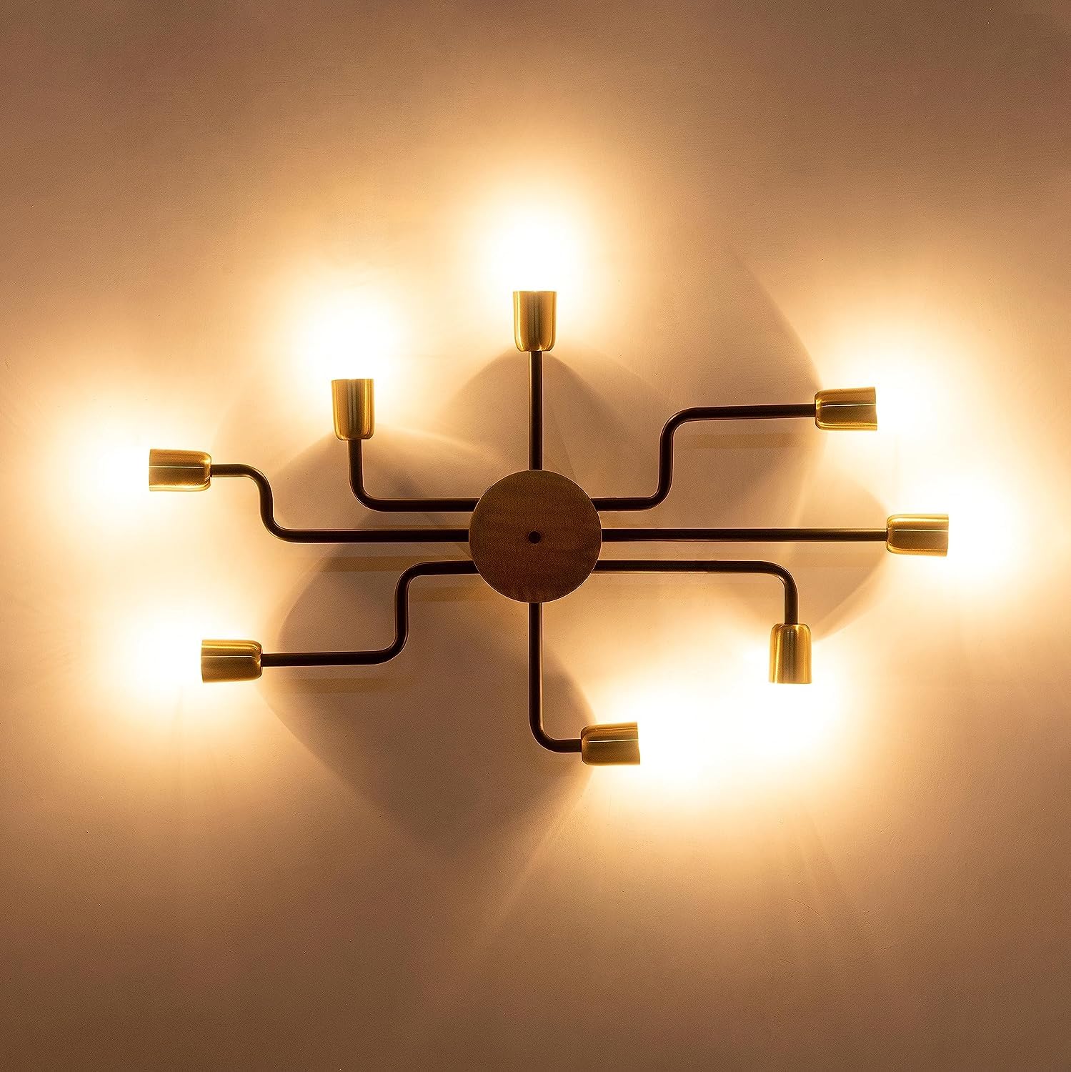 Metal Sputnik Chandelier Vintage Iron Ceiling Light Edison Gold Finish with E27 Bulb | Hanging Fixture Pendant Lighting for Kitchen, Hallway, Living & Dining Room, Hotel-image-18