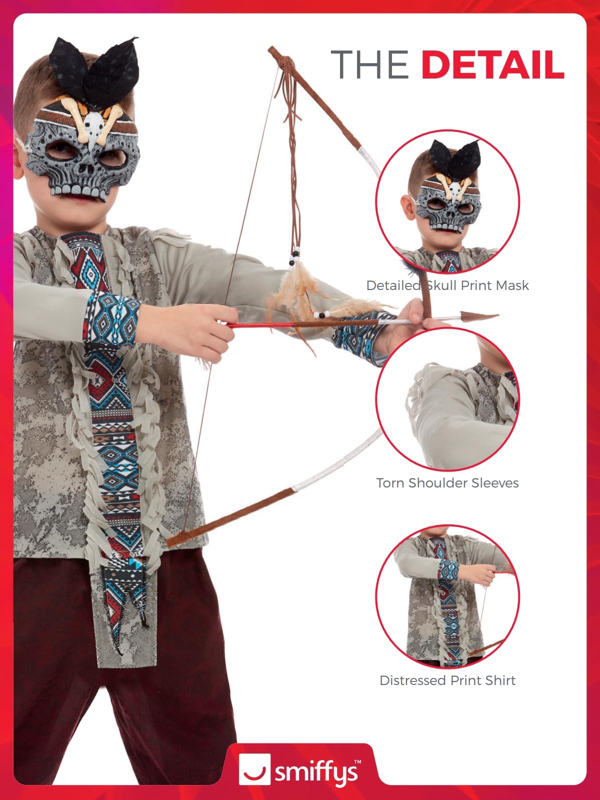 Smiffys Disfraz de indio oscuro, Gris, Parte superior, pantalones y sombrero Halloween, Carnaval