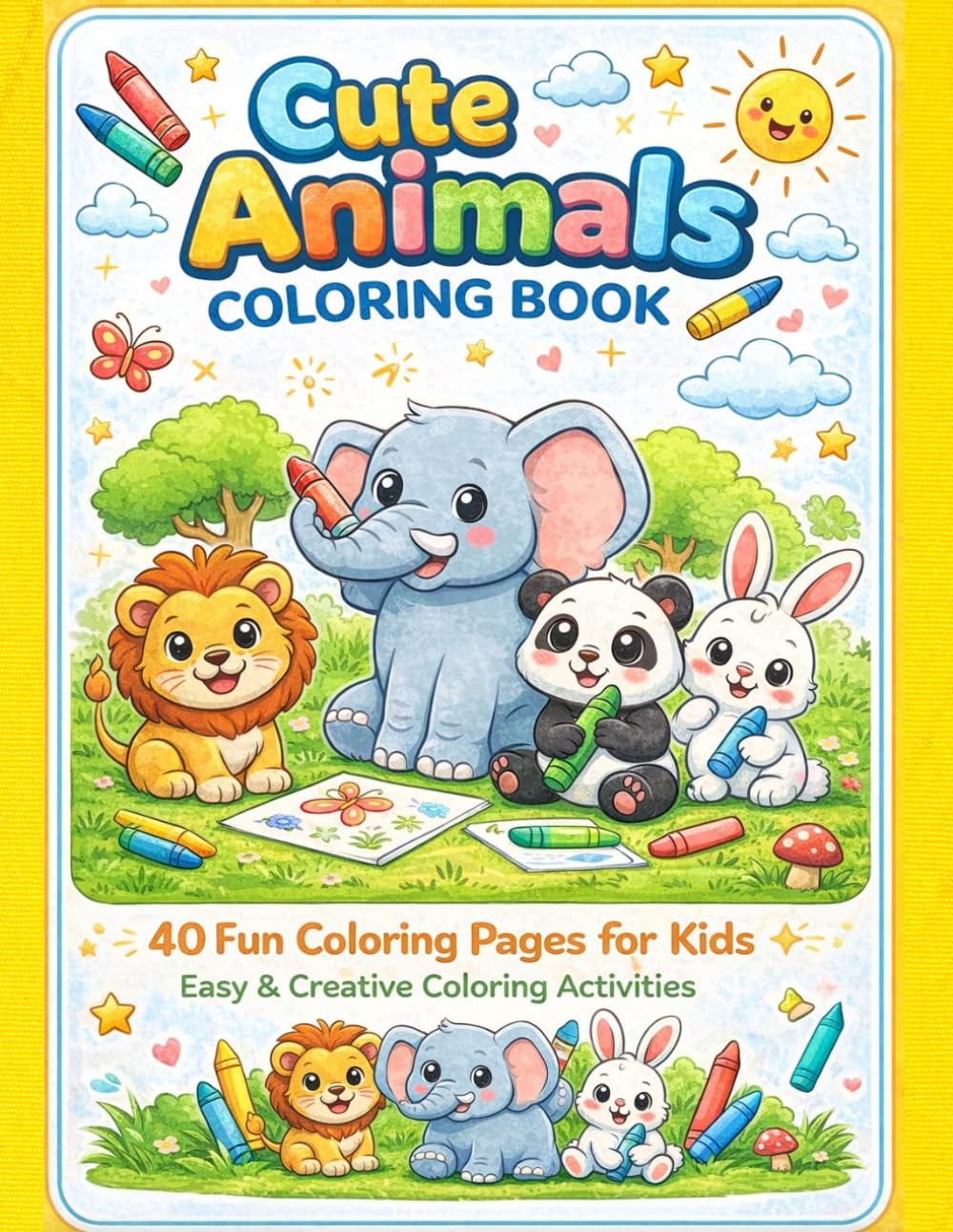 Cute Animals Coloring Book for Kids Ages 3-8: 40 Easy and Fun Coloring Pages with Simple Animals for Toddlers, Preschoolers, and Beginners