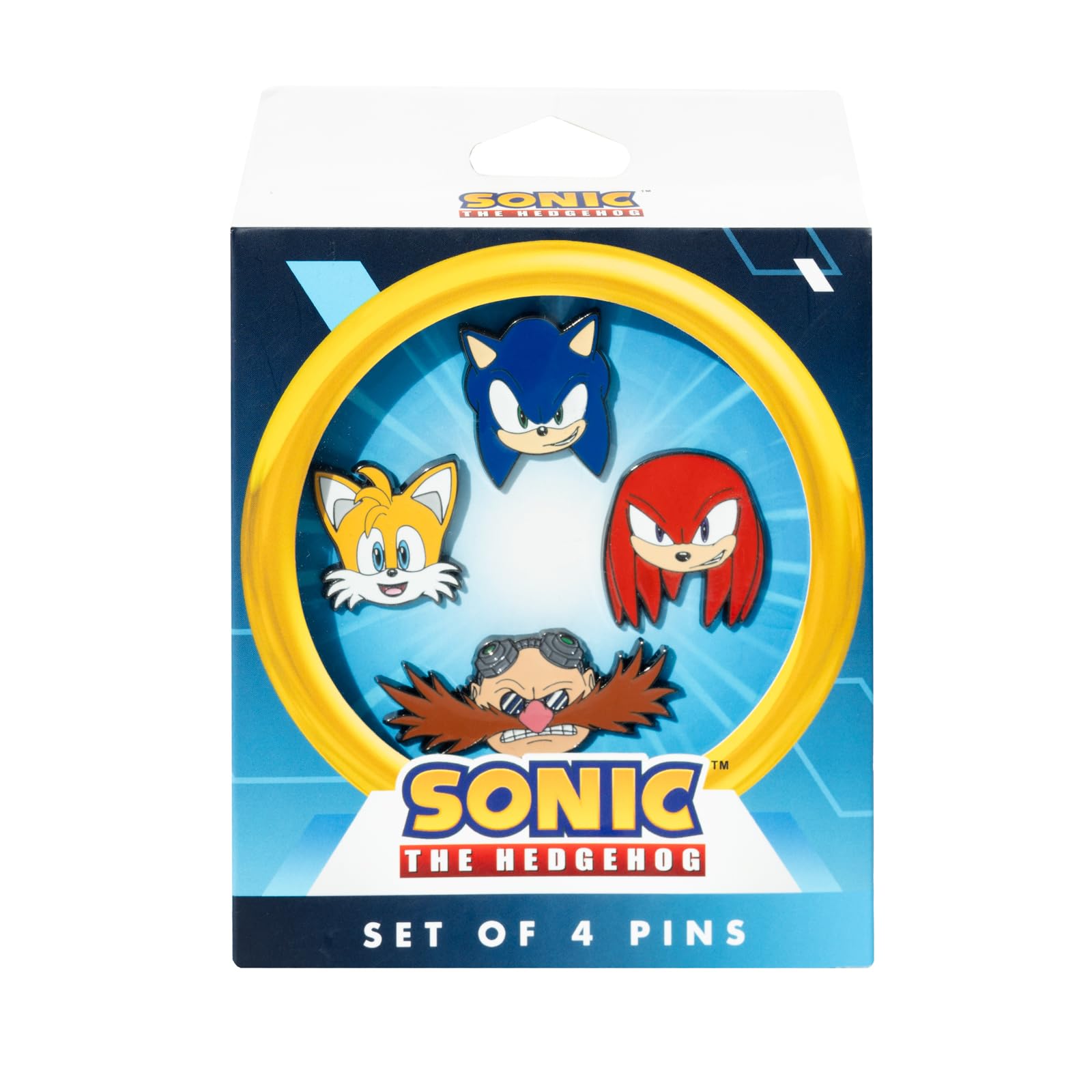 Grupo Erik Set Of 4 Pins - Sonic The Hedgehog, Knuckles the Echidna, Tails Miles Prower, Doctor Eggman | Enamel Pins, Cute Pin Badges | Sonic The Hedgehog Gifts