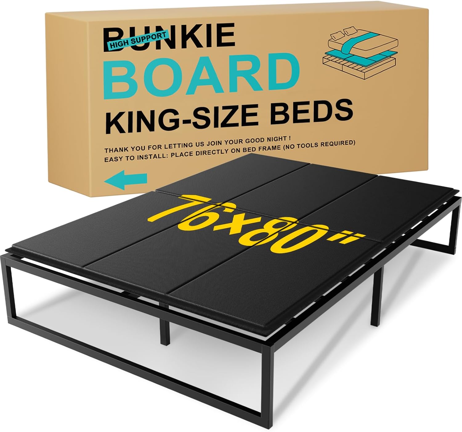 King Bunkie Board 10mm (76x80 inches) - Anti-Sag Mattress Support Board, Noise-Minimizing, Breathable & Moisture Resistant - Universal Fit for Metal Bed Frame,Platform Beds & Pull-Out Sleeper Sofa
