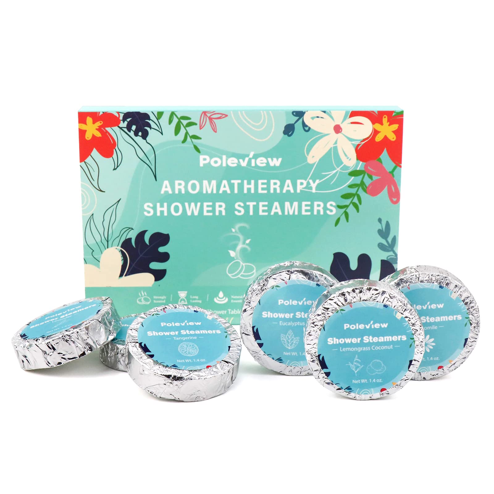 Shower Steamers Aromatherapy, 6 Pack Shower Bombs - Eucalyptus Mint, Lavender, Peony Pear, Chamomile, Tangerine, Lemongrass Coconut Essential Oil, Stress Relief and Relaxation Gifts for Women