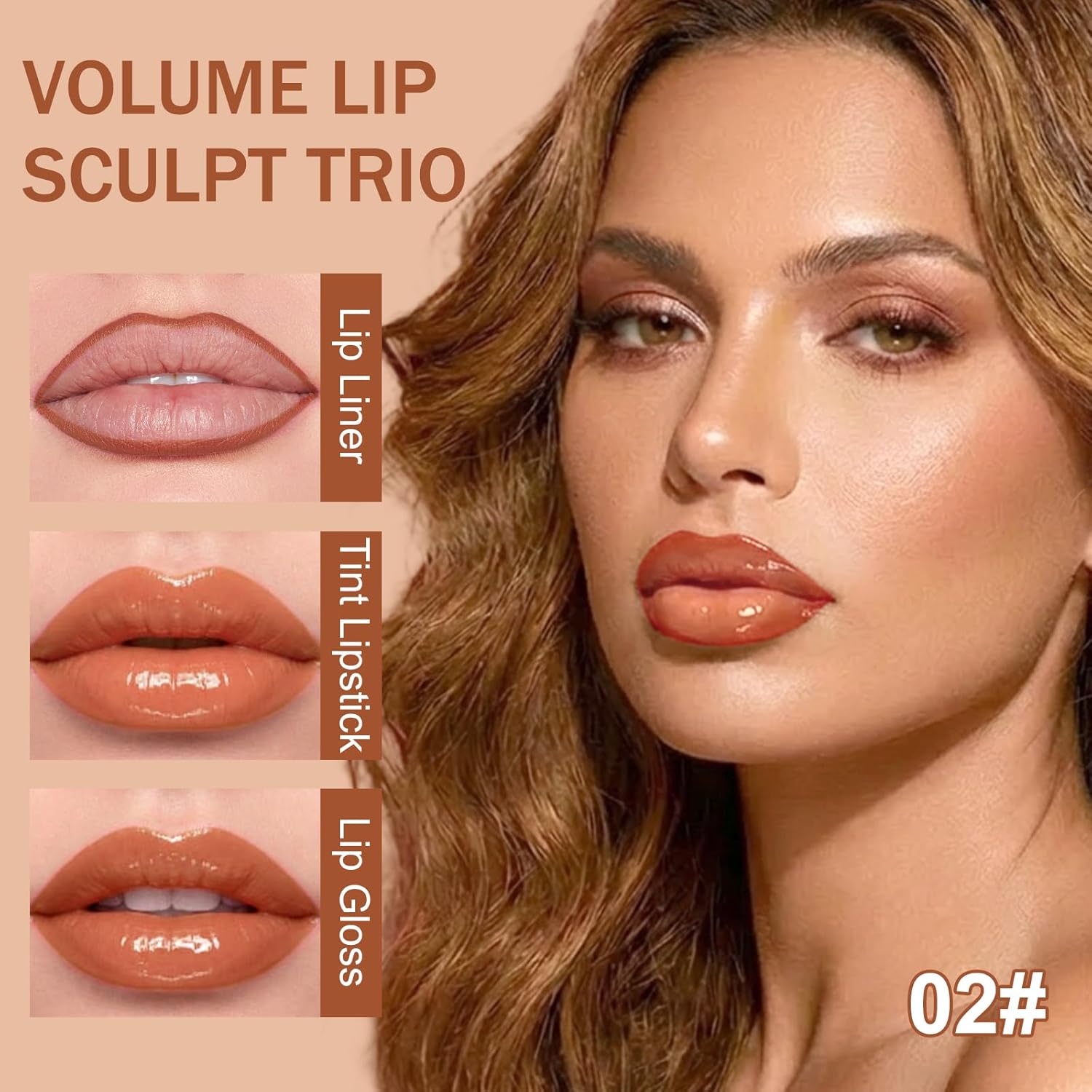3PCS Lip Combo Set — Matte Lip Liner Pencil, Hydrating Tint Lipstick & Shine Gloss, Non-Sticky Long-Lasting Plumping Lip Makeup Kit for Women, Volume Sculpt Trio, 02 - Image 2