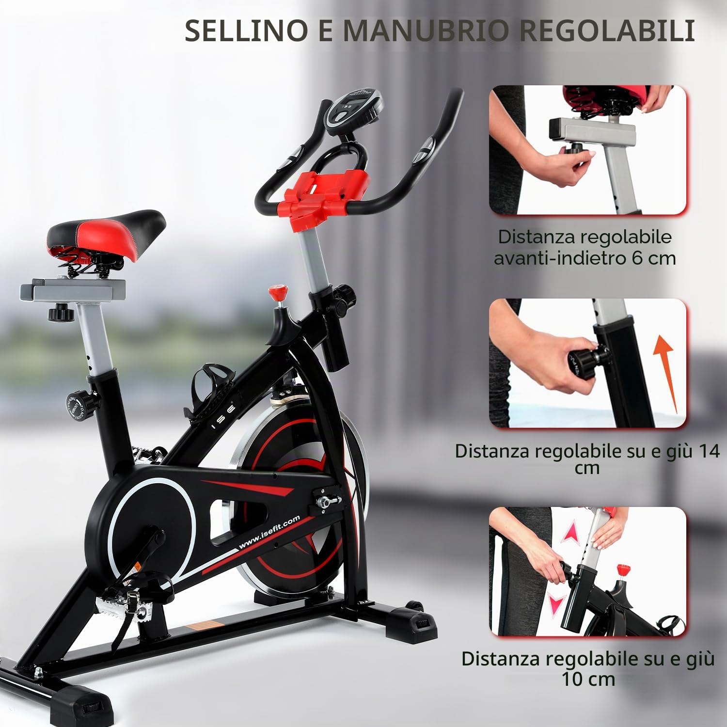 ISE Cyclette da Casa con Resistenza Regolabile, Cyclette per Casa Professionale con Supporto per Smartphone, SY-7802