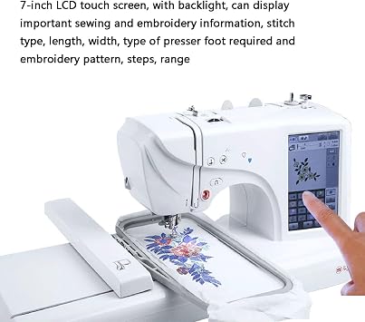 Electric Embroidery Machine, 158 Design, Built-in Large LCD Touch Panel, 210 Characters, 30 Pattern Borders, USB Port, Easy Sewing
