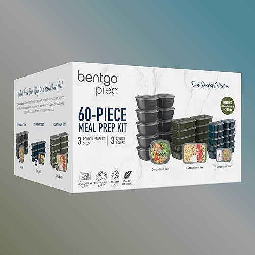 Miniatura 8 de Bentgo Prep - Kit variado de preparación de comidas de 60 piezas, recipientes de alimentos reutilizables PFAS y sin BPA, bandejas de 1
