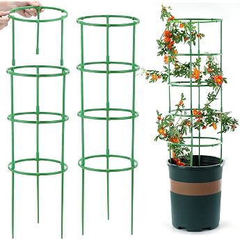 Tomaten Rankhilfe 200 St ck Tomatenk fig mit Verstellbarer H he Pflanzenst tze f r Kletterpflanzen Gurken Rankhilfe Rankgitter f r Tomaten Tomatenturm Blumenst tze 100 Ringe + 100 Stangen
