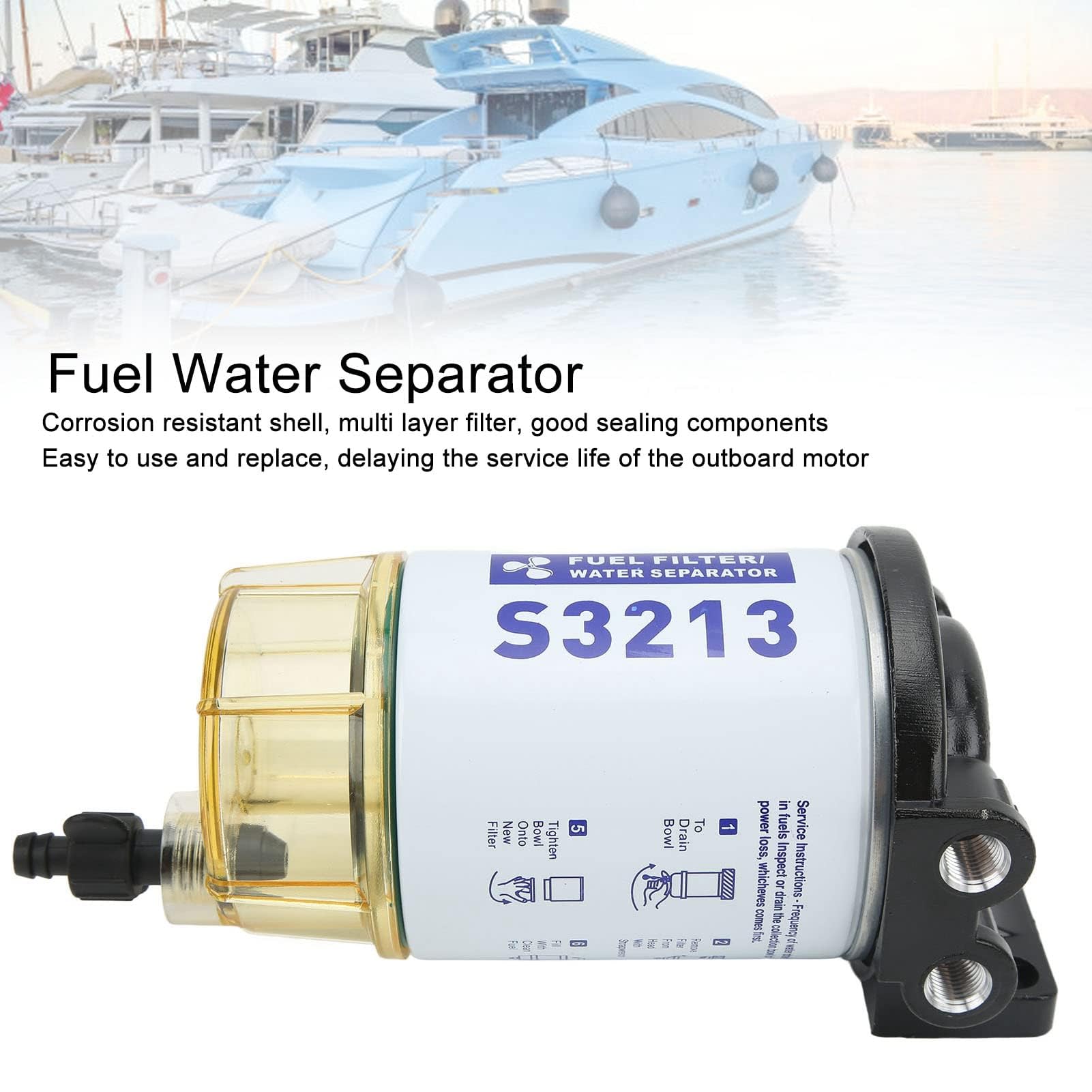 HERCHR Separatore d'Acqua Marina, Sostituzione del Separatore d'Acqua del Filtro del Carburante per Yacht S3213 per La Rimozione delle Impurità per Motore Fuoribordo Marino