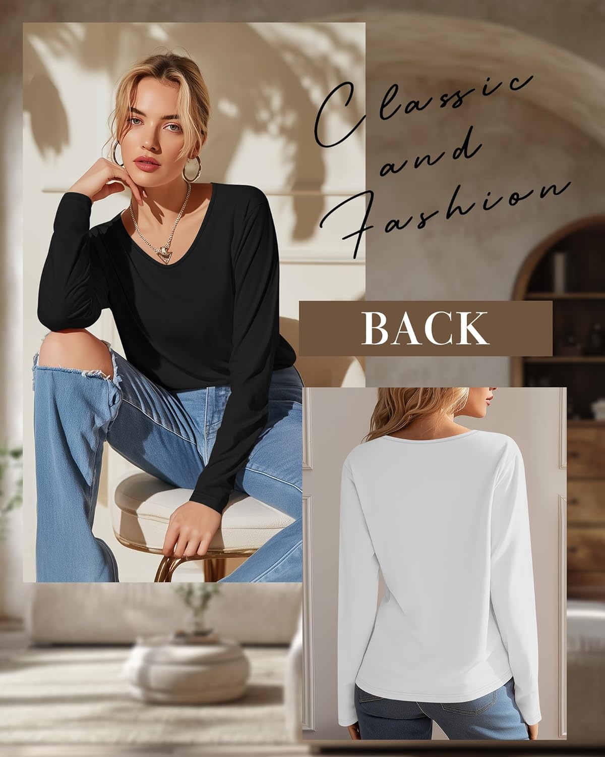 Ficerd 3 Pack Women's Long Sleeve T Shirts, V Neck Basic Tops Fall Casual Trendy Tees Loose Fit Soft Clothes Outfits - Image 4