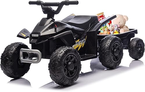 Miniatura 9 de ATV montable para niños, vehículo eléctrico para niños con batería de 6V, cuatrimoto de 4 ruedas con faros, MP3, USB, control de volumen, asiento