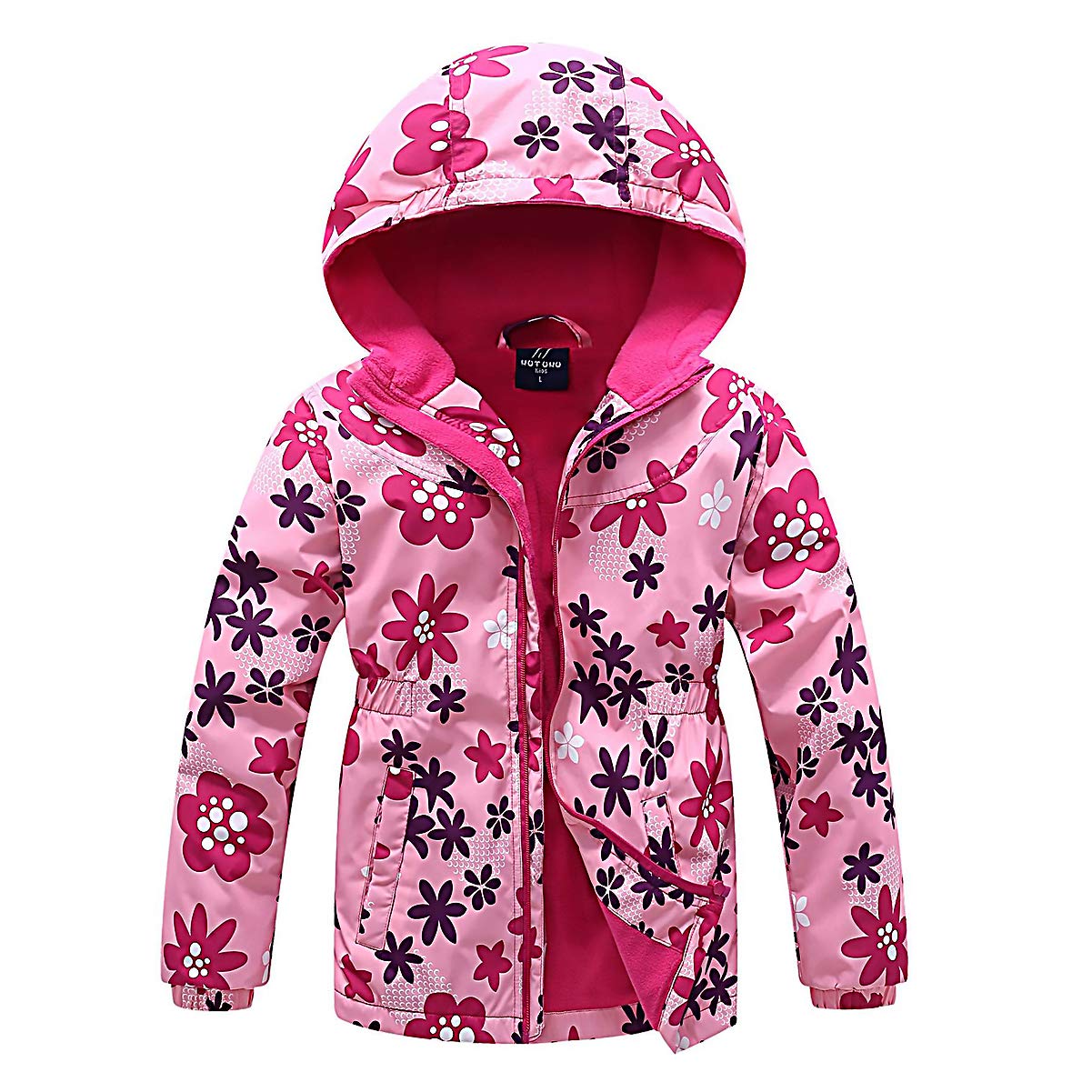 Dziecięca kurtka softshell z podszewką polarową, kurtka przejściowa, kurtka turystyczna, kurtka outdoorowa, ciepła, wiatroszczelna, oddychająca, wiosna, jesień, kwiaty, 104/110 cm