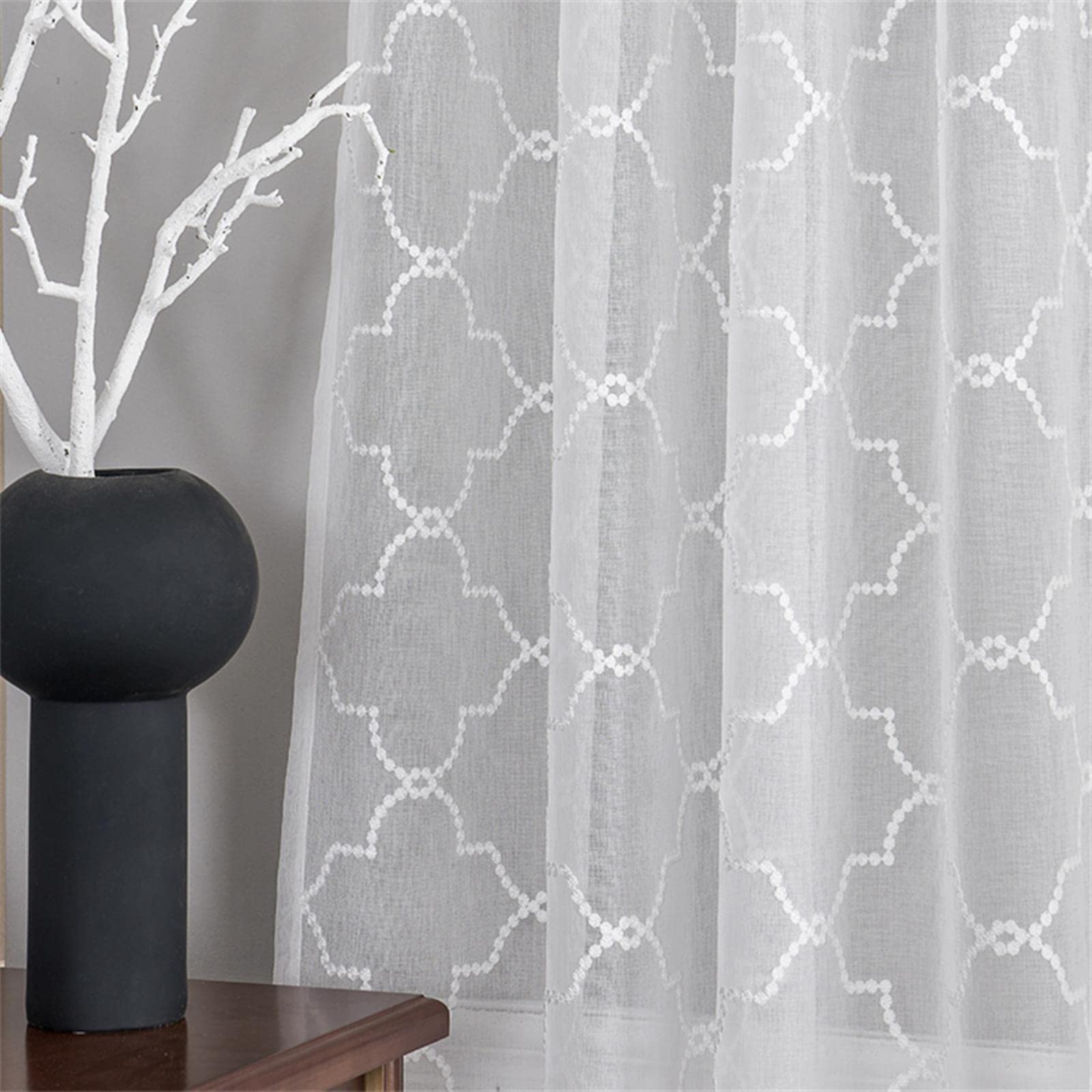 Géométrique Broderie Sheer Rideau pour Salon Tulle Voile Rideau pour Cuisine Chambre Décor À La Maison Fenêtre