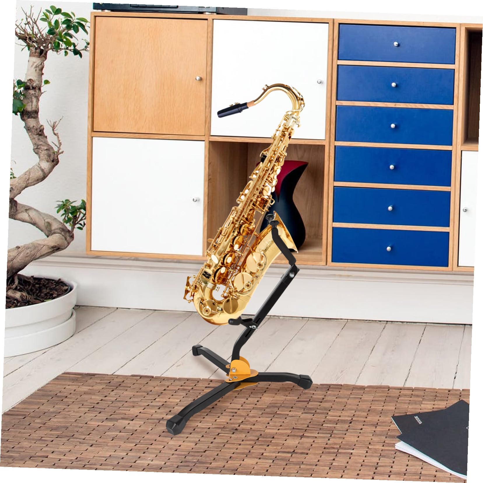 Supporto per Sax Contralto e Tenore in Ferro Pieghevole Portabicchiere Stabile per Casa e Negozio Regalo Pratico per Musicisti
