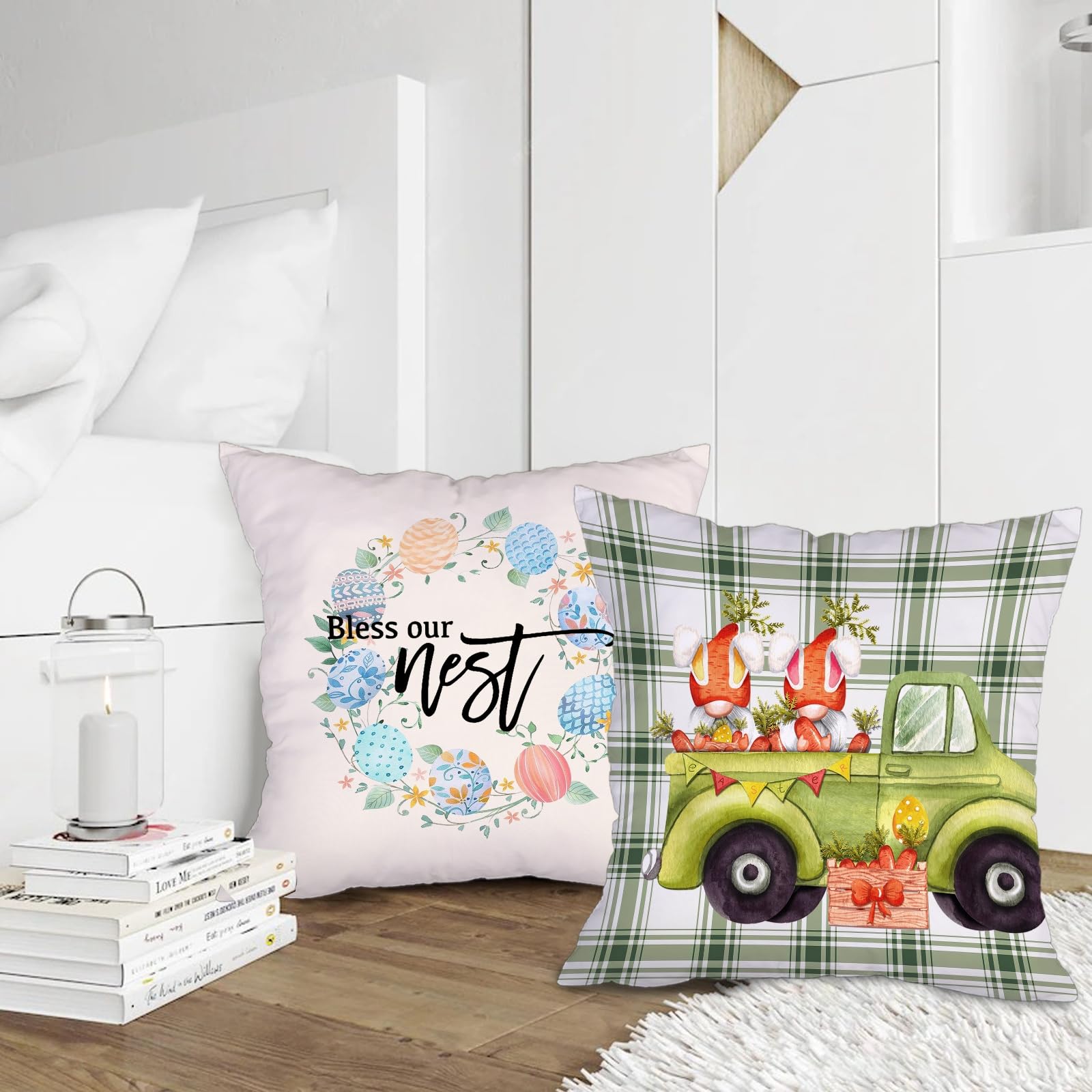 Penguin Home Set di 4 federe per cuscini 45 x 45 cm, 100% cotone, federe quadrat