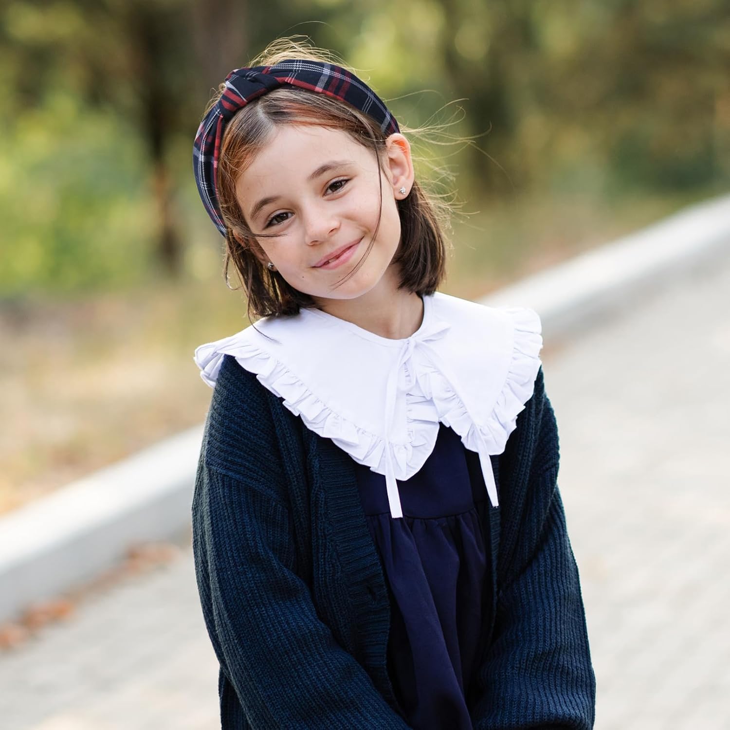 DEEKA School Uniform Plaid Hair Bows & Knotted Plaid Headband & Scrunchies Fable Hair Bow Set Alligator Clips for Toddler Girls Hair Accessories for Little School Girls (Dark Navy&Red) - Image 7