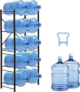 5 Gallon Water Bottle Holder for 10 Bottles, 5 Tiers Row Water Jug Rack