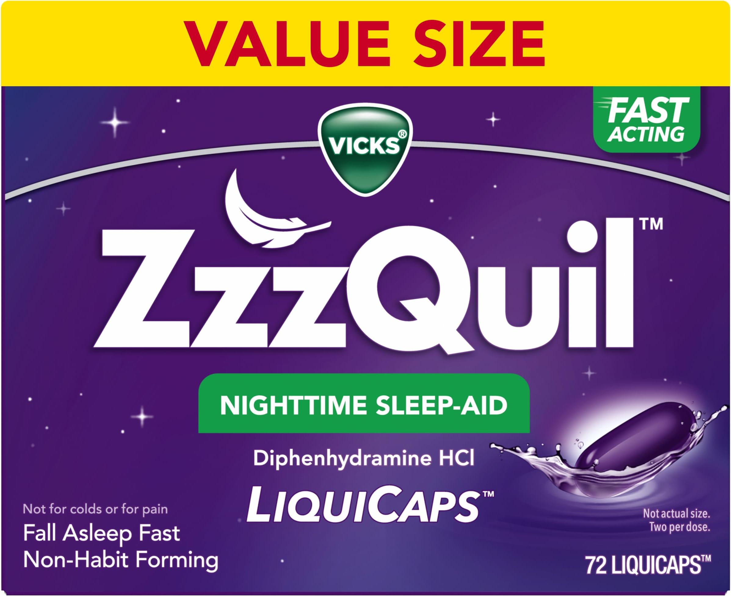 LiquiCap Sleep Aid, Diphenhydramine 25mg HCl, Sleep Aids for Adults, Nighttime Sleep Aid, 72 LiquiCaps
