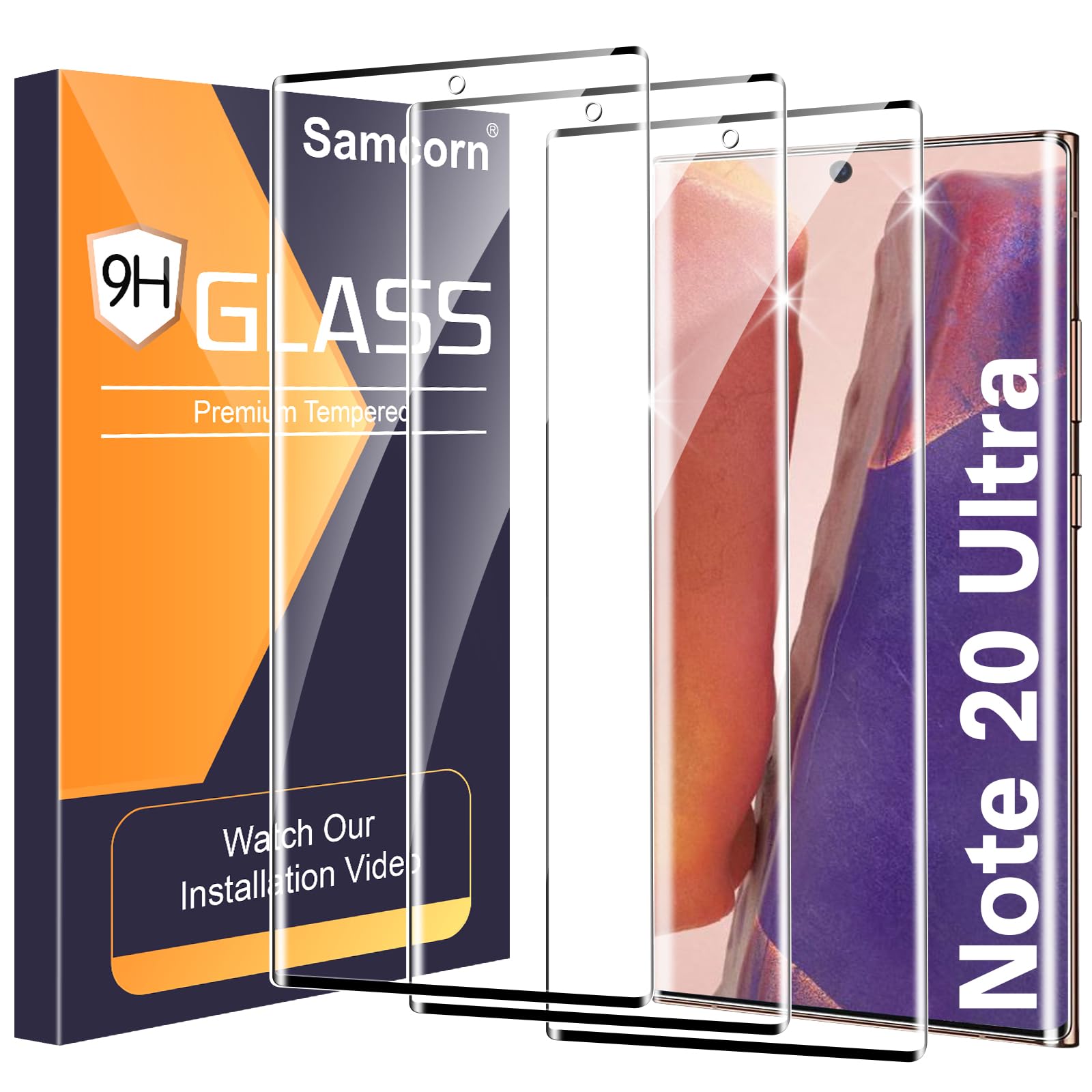 Photo 1 of 3 Pack Galaxy Note 20 Ultra Screen Protector, HD Clear Tempered Glass, Fingerprint Unlock, 3D Curved, Scratch Resistant, No Bubble for Samsung Galaxy Note 20 Ultra 5G Glass Screen Protector