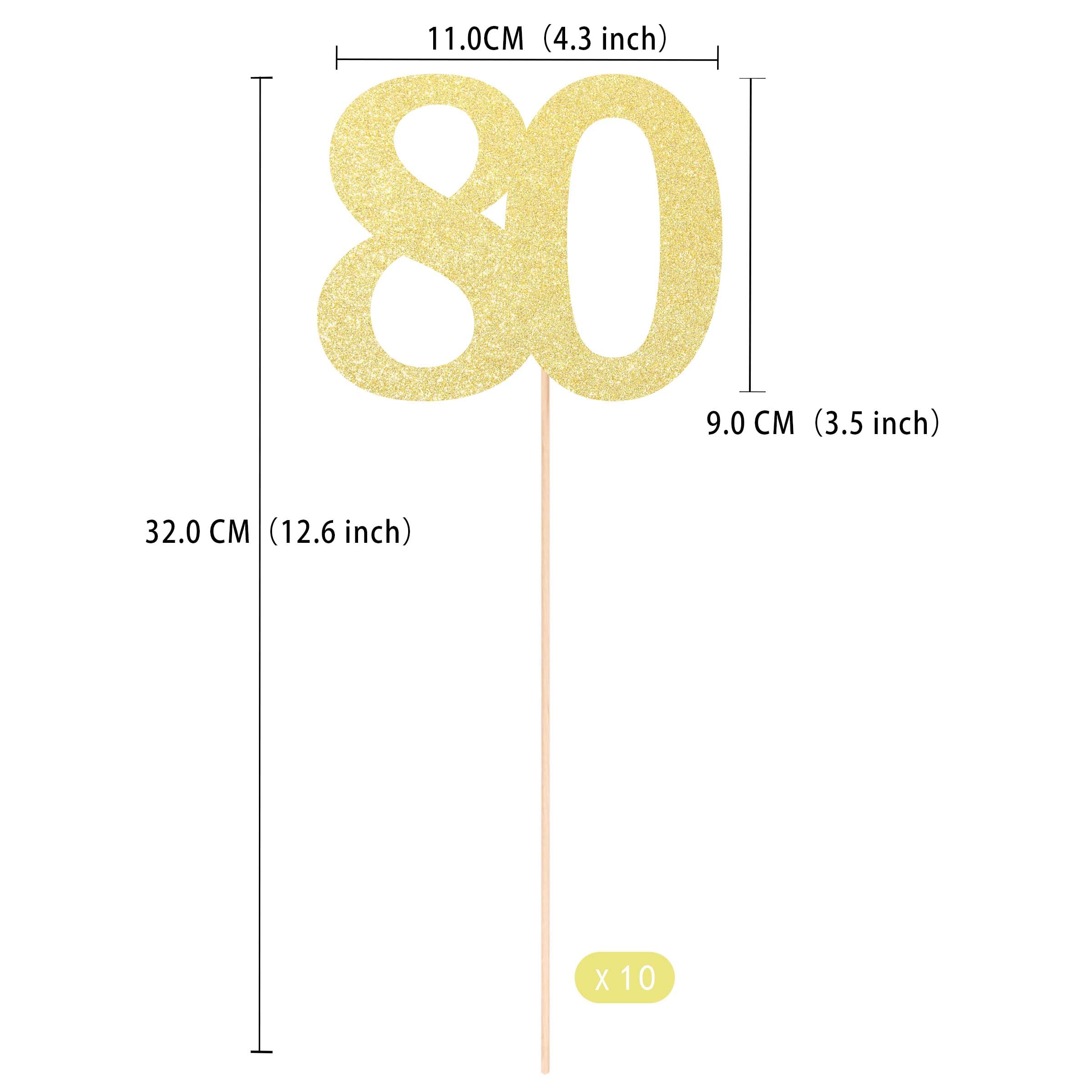 Gexolenu NO 80, 10 Pack Double-Sided Gold Glitter 80th Birthday Centerpieces for Tables, Number 80 Birthday Table Toppers Party Centerpiece Sticks Party Supplies