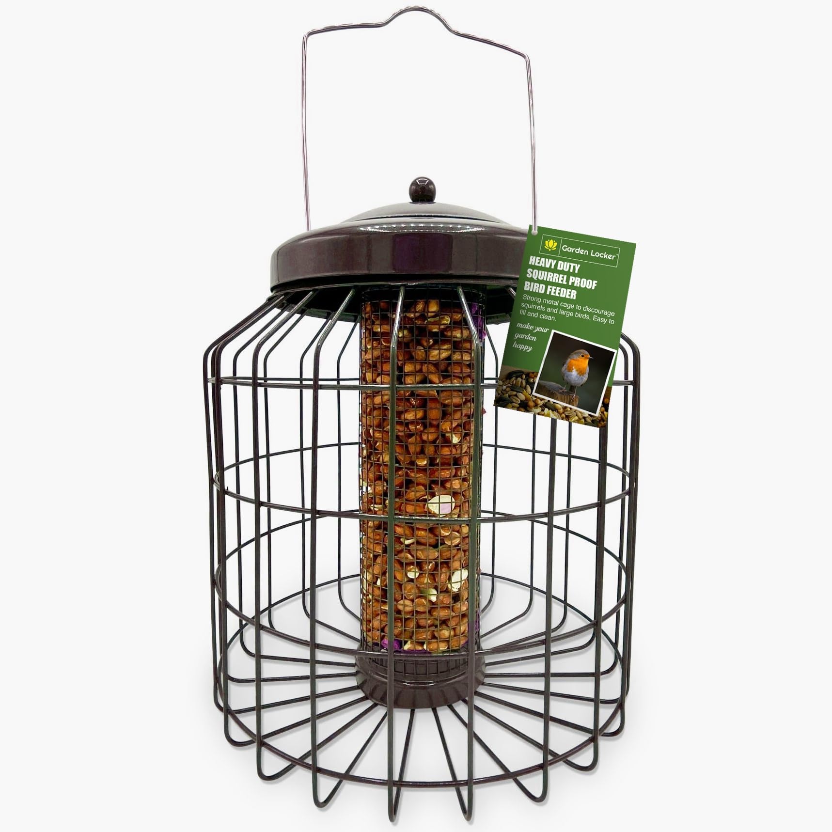 Comedero grande resistente a prueba de ardillas para pájaros de cacahuete para uso al aire libre en jardín, color marrón