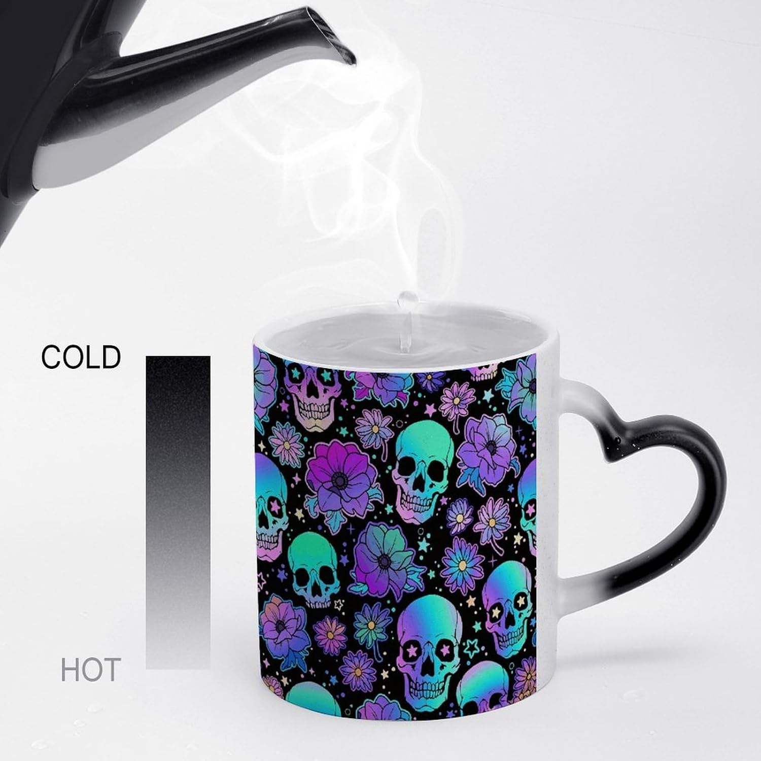 Color Changing Mug, Novelty Coffee Magic Cup, Skull Flower image 4