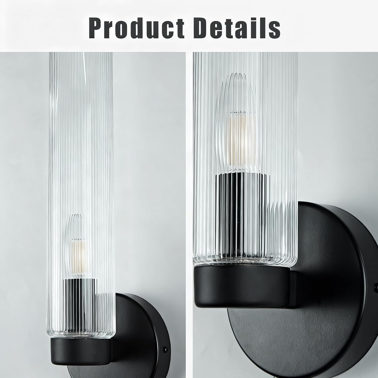 16" Wall Sconce with Vertical Striped Glass Tube, Minimalist Single Bathroom Vanity Light Fixture, 1-Light Clear Cylinder Glass Sconce for Kitchen, Hallway, Bedroom, Living Room