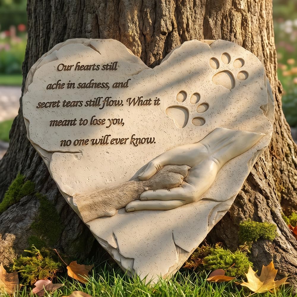 JSYS Pet Memorial Stone, Pet Loss of Gifts with Poem and Paw Print, Dog Memory Stepping Stones