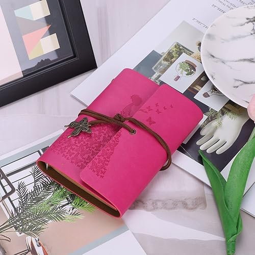 Miniatura 8 de Cuaderno de piel con diseño de mariposa, estilo vintage, recargable, cuaderno de bocetos, encuadernado en espiral, con páginas en blanco sin forro,