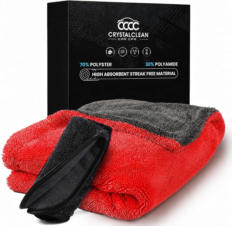 Toalha de Secagem Automotiva de Microfibra 1300 GSM Crystal Clean Car Care Vermelha, Kit com 2 Peças