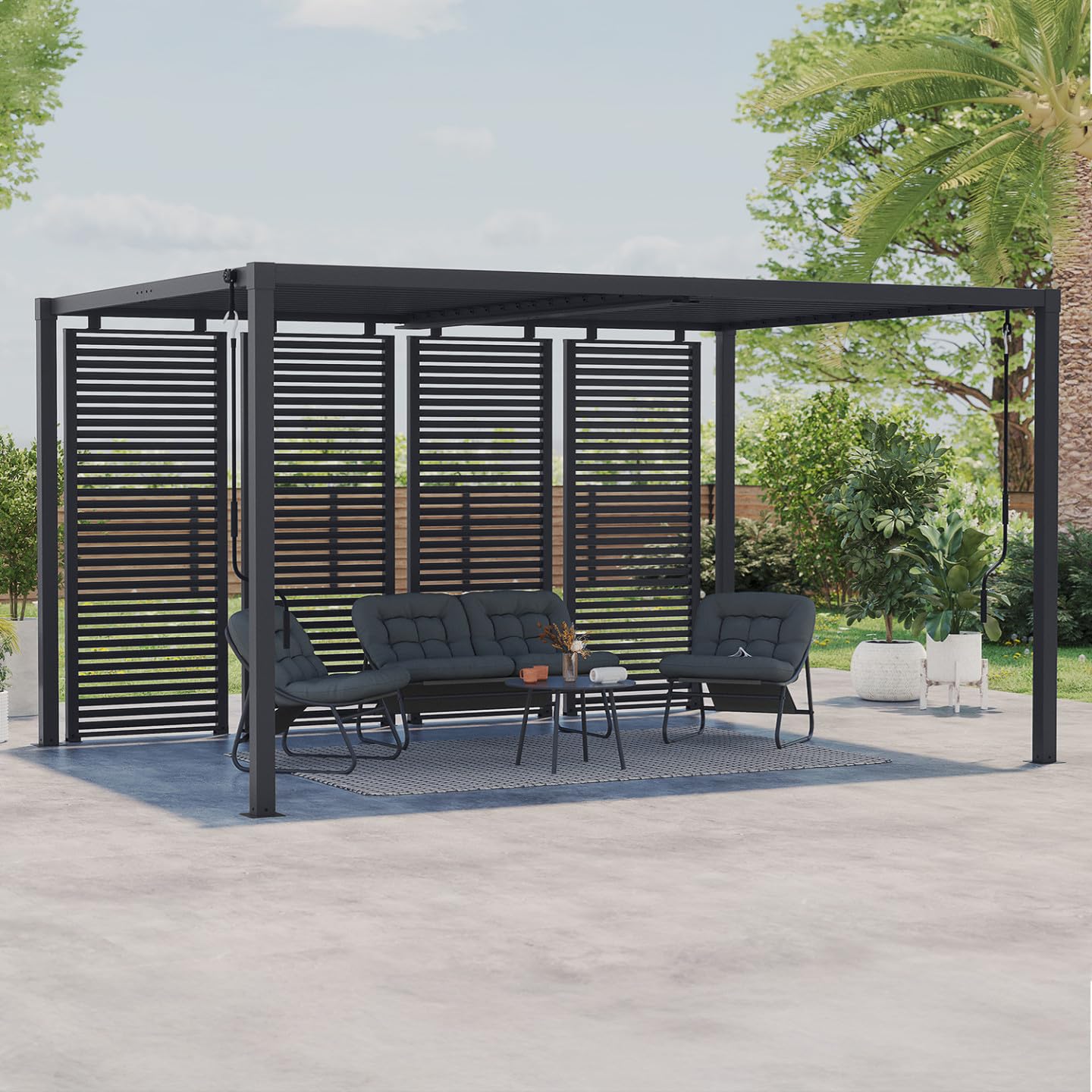 IDMarket - Pergola bioclimatique Lames orientables Acier 3x4 M avec persiennes Horizontales Gris Anthracite
