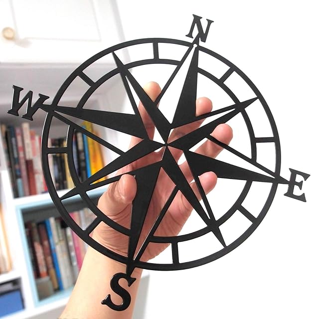 ESTART 28CM Metal Decorative Nautical Compass Wall Decor, Living Room Bedroom Office Porch Garden Patio Signs Wall Hanging Art Beach Theme Home Decoration (Black)