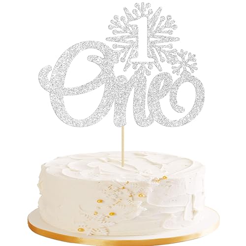 Gyufise 1 pieza de copo de nieve con purpurina para decoración de pastel de invierno congelado, primer cumpleaños, copo de nieve para invierno, baby