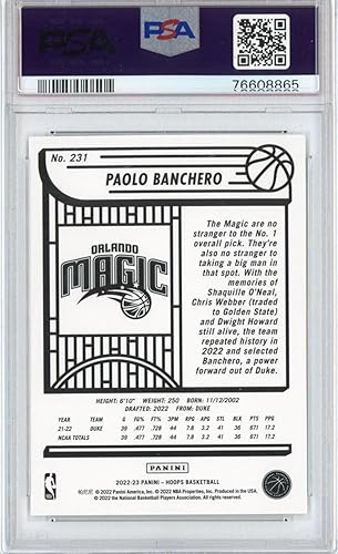 Miniatura 2 de Graded 2022-23 Panini NBA Hoops Paolo Banchero #231 Winter Rookie RC Basketball Card PSA 10 Gem Mint