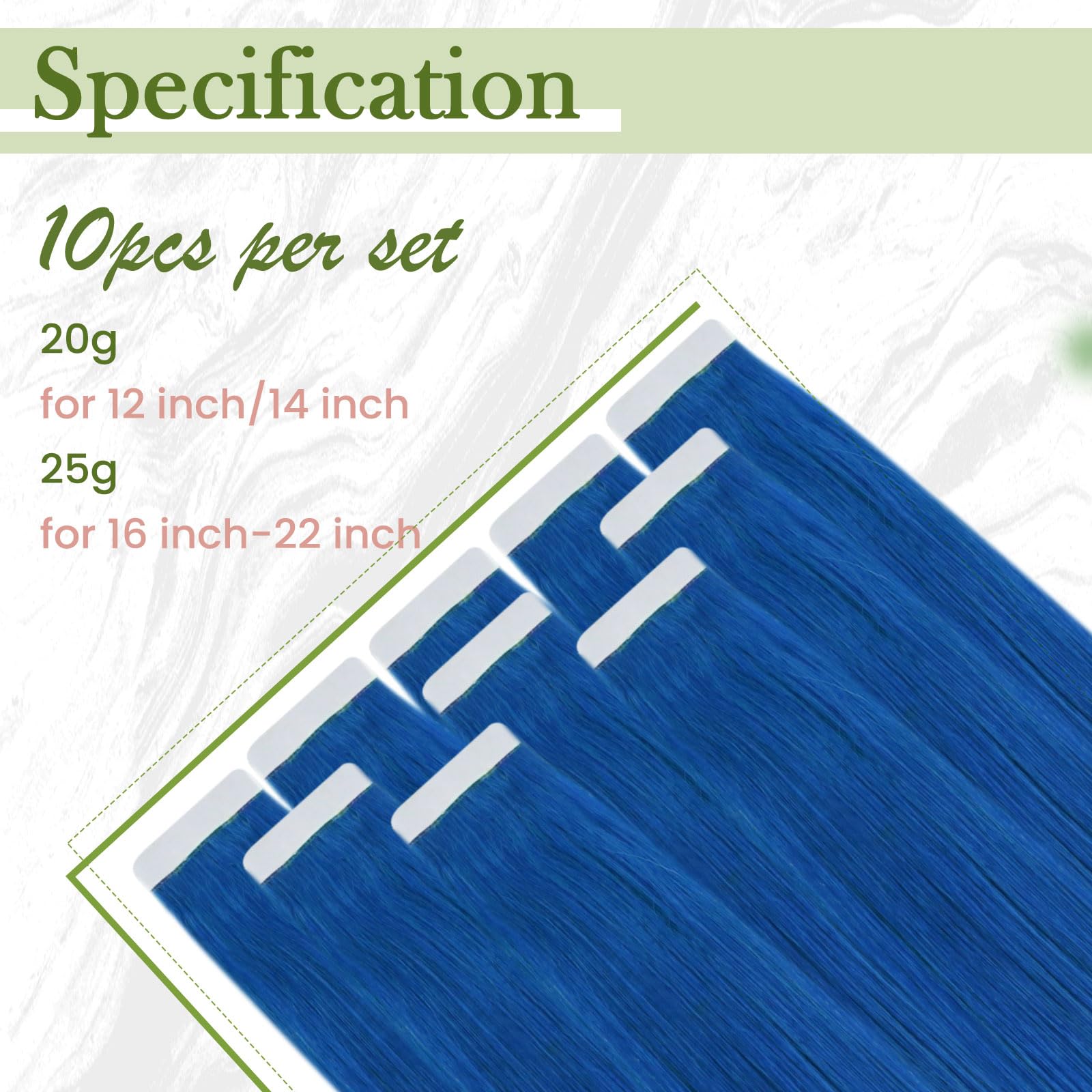 RUNATURE Tape in Blue Hair Extensions Human Hair 14 inch Tape Hair Extensions Real Human Hair Invisible Tape Hair 20g #blue - Image 4