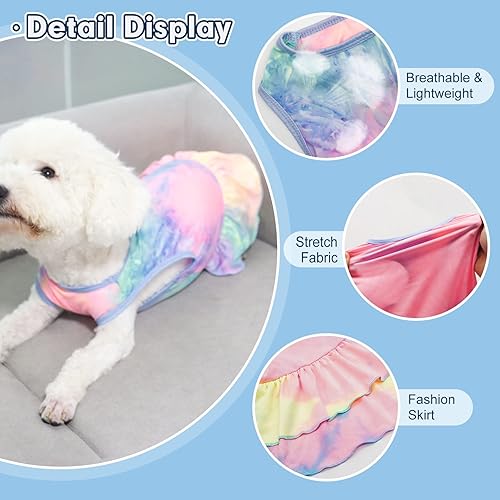 Miniatura 2 de cyeollo Paquete de 2 vestidos para perro, ropa de primavera y verano, vestidos transpirables para perros pequeños y niñas, teñido anudado, talla XL