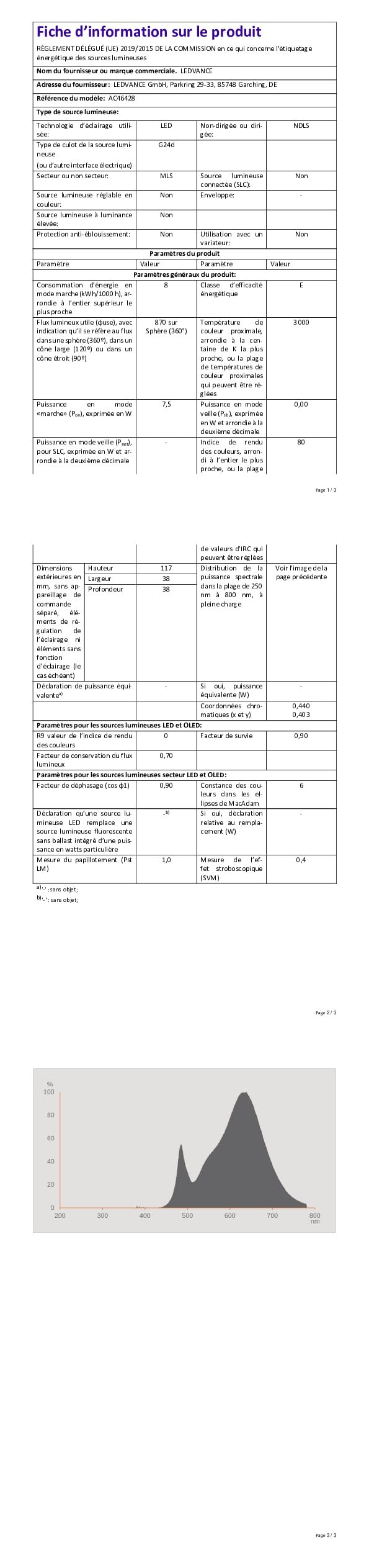 Image secondaire de Ampoule LED OSRAM DULUX 7,5W G24D - Blanc Chaud 3000K