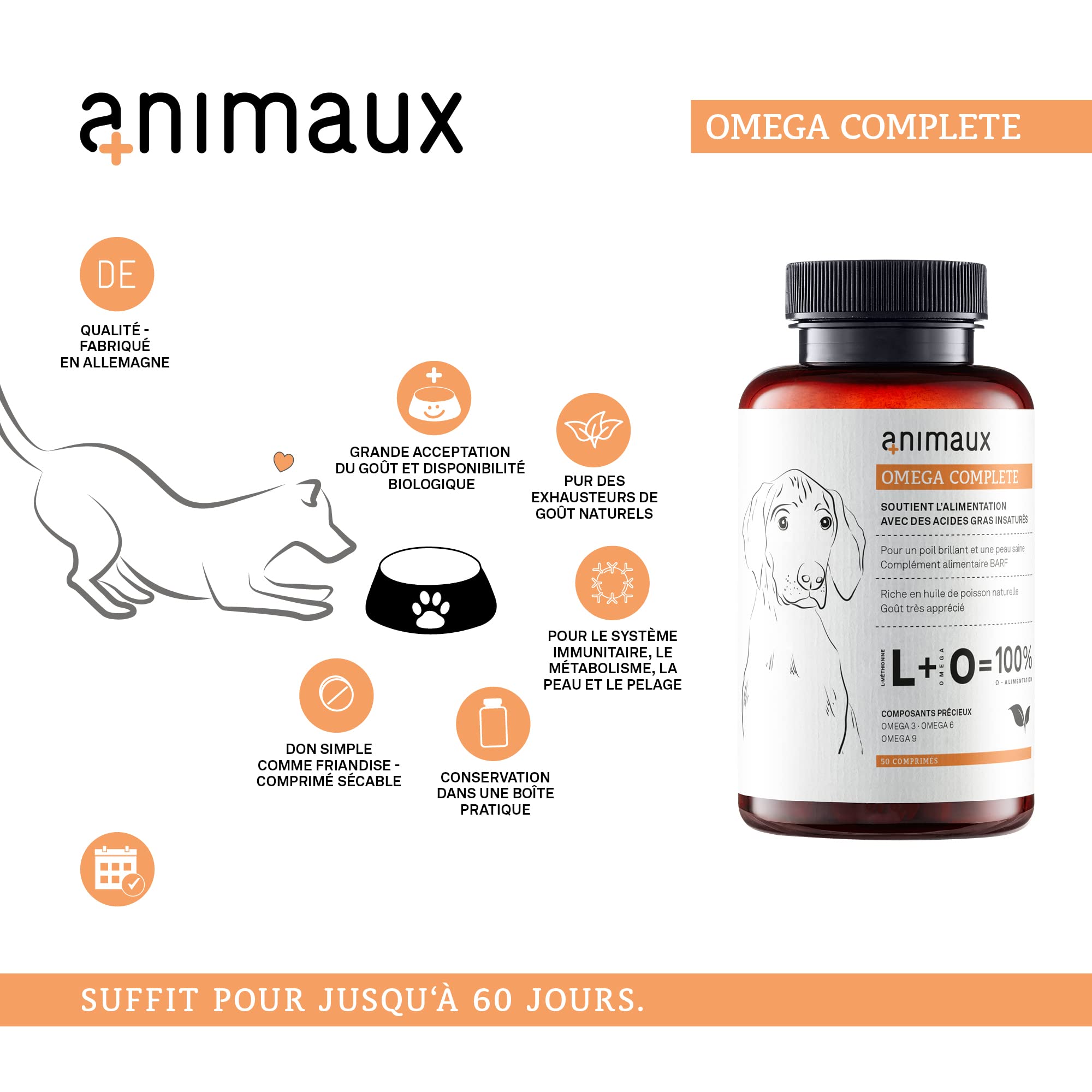 Omega 3, 6 & 9 pour Chiens - 50 comprimés à mâcher - Huile de Poisson Naturelle avec acides Gras pour Le métabolisme, la Formation des os, la Peau et Le Pelage - animaux Omega Complete Dogs